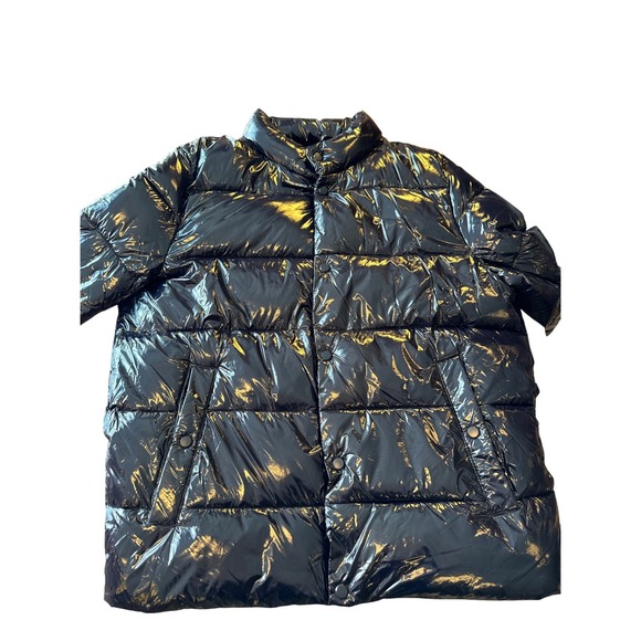 Calvin Klein Mens Glossy Black Puffer Jacket Sorona Aura Water Resistant Large